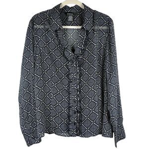 George Me By Mark Eisen Plaid Ruffle Button Down Blouse XL